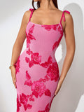 3D Floral Embroidered Knot-strap Maxi Dress