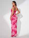3D Floral Embroidered Knot-strap Maxi Dress