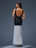 Sequins Patchwork Backless Maxi Dress