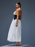 Halter Contrast Corset Maxi Dress