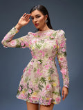 Floral Applique Mini A-line Dress