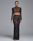 Sparkly Rhinestone High Waist Two Piece Set