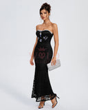 Strapless Crystal-Embellished Lace Maxi Dress
