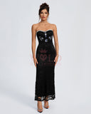 Strapless Crystal-Embellished Lace Maxi Dress