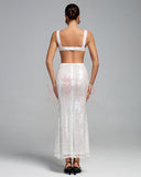 Square Neck Cutout Bow Sequins Maxi Dress