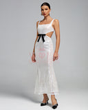 Square Neck Cutout Bow Sequins Maxi Dress