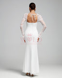 White Lace-Sleeve High Slit Maxi Dress