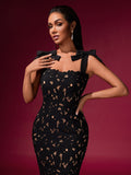 Bow-Strap Cutout Sexy Lace Dress