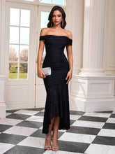 Off Shoulder Lace Ruched Fishtail Dress