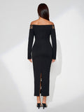 Off Shoulder Hollow-out Bodycon Dress