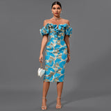 Off Shoulder Pleated Midi Elegant Bodycon Dress