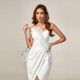 Feather Trim High Split Maxi Dress