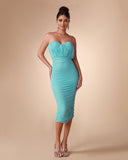 Strapless Ruched Midi Dress
