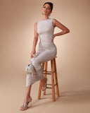 Round-neck Ruched Bodycon Dress