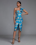 One Shoulder Frill Midi Dress