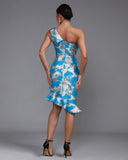 Slanted Shoulder Fishtail Midi Dress