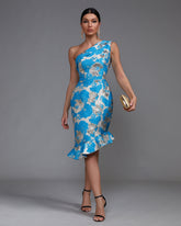 Slanted Shoulder Fishtail Midi Dress