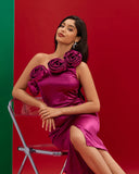 One Shoulder 3D Roses Floral Dress