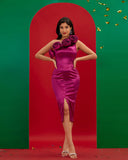 One Shoulder 3D Roses Floral Dress