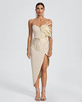 Asymmetrical Feather Midi Dress
