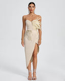 Asymmetrical Feather Midi Dress