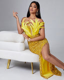 Feather Sequin Maxi Dress