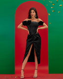 Off Shoulder Black 3D Floral Dress