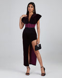 Purple Velvet Backless Dress