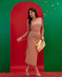 Ruched Mesh Long Sleeve Bodycon Dress