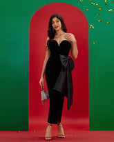 Bow-Detailed Strapless Corset Midi Dress