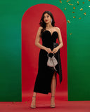 Bow-Detailed Strapless Corset Midi Dress