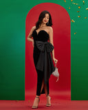 Bow-Detailed Strapless Corset Midi Dress