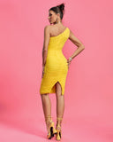 One Shoulder Ruched Mesh Dress