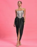 Strapless Ruched Lace Corset Dress