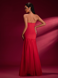 Crystal-Embellished Tulle Red Strapless Gown