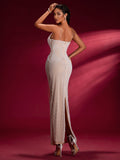 Pearl Embellished Maxi Evening Dress
