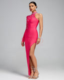 One Sleeve Rhinestone Bandage Maxi Dress