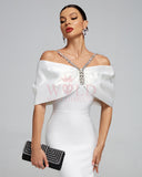 Crystal Chain Detail Off Shoulder Maxi Dress