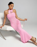 Leafs Design Slim Fit Strap Maxi Dress