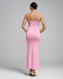 Leafs Design Slim Fit Strap Maxi Dress