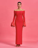 Trumpet-cuffs Off Shoulder Bandage Maxi Dress