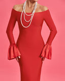 Trumpet-cuffs Off Shoulder Bandage Maxi Dress