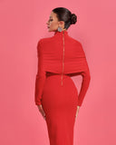 High-collar Cross Ribbed Bandage Maxi Dress