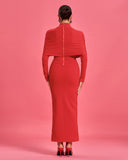 High-collar Cross Ribbed Bandage Maxi Dress