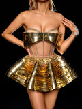 Futuristic Metallic Texture Corset Set