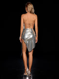 Metallic Texture Draped Backless Prom Set