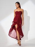 Strapless Mesh Ruffled Front Dress