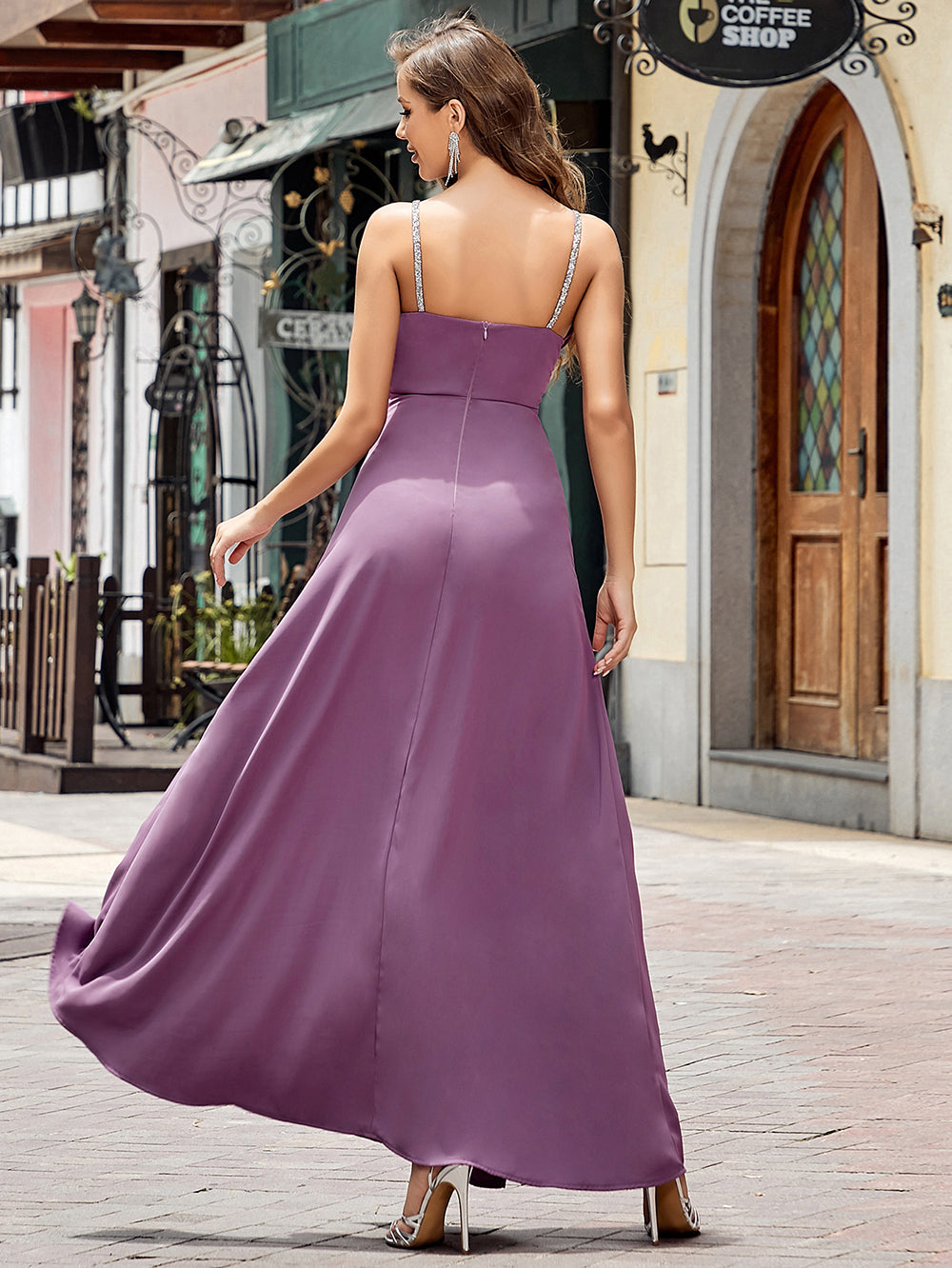 Purple Strappy Maxi Dress with Low Scallop Bust
