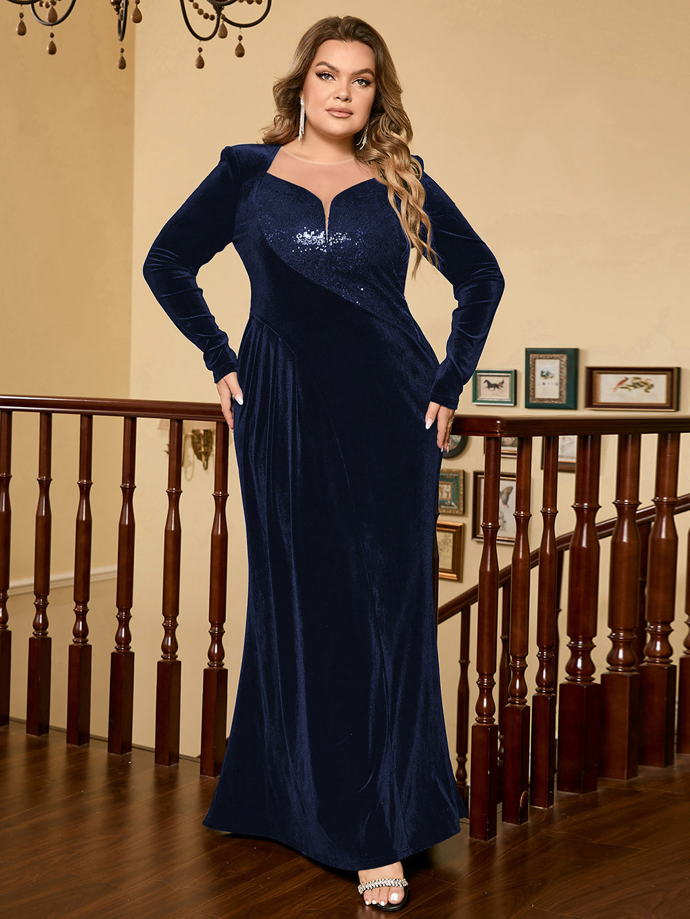 Black Sequined Maxi Prom Dress