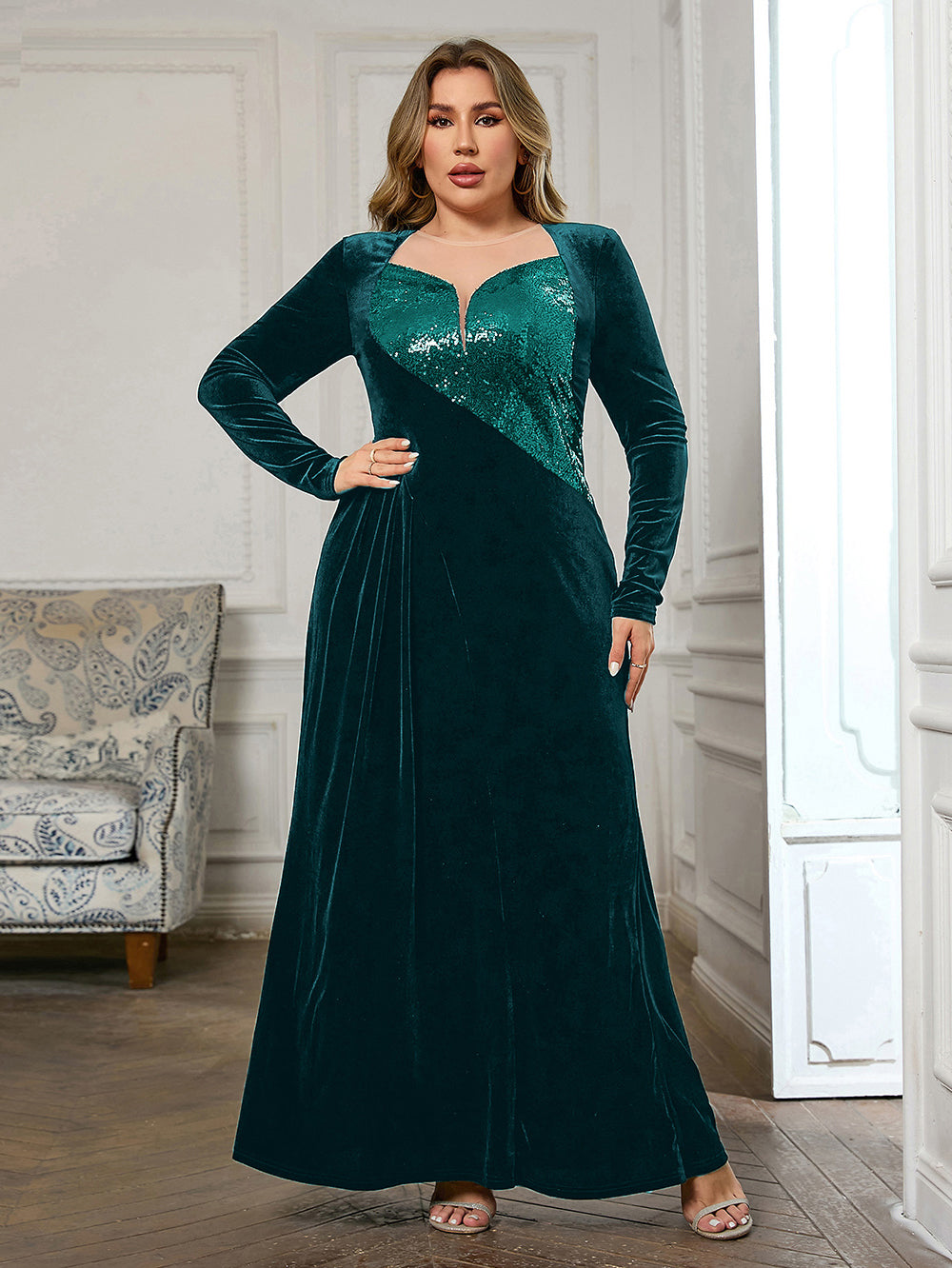Black Sequined Maxi Prom Dress